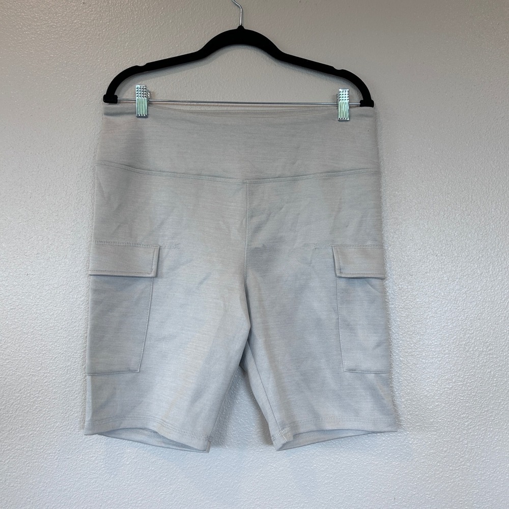 Gray Cargo Biker Shorts High Rise Athletic Utility Pockets Large